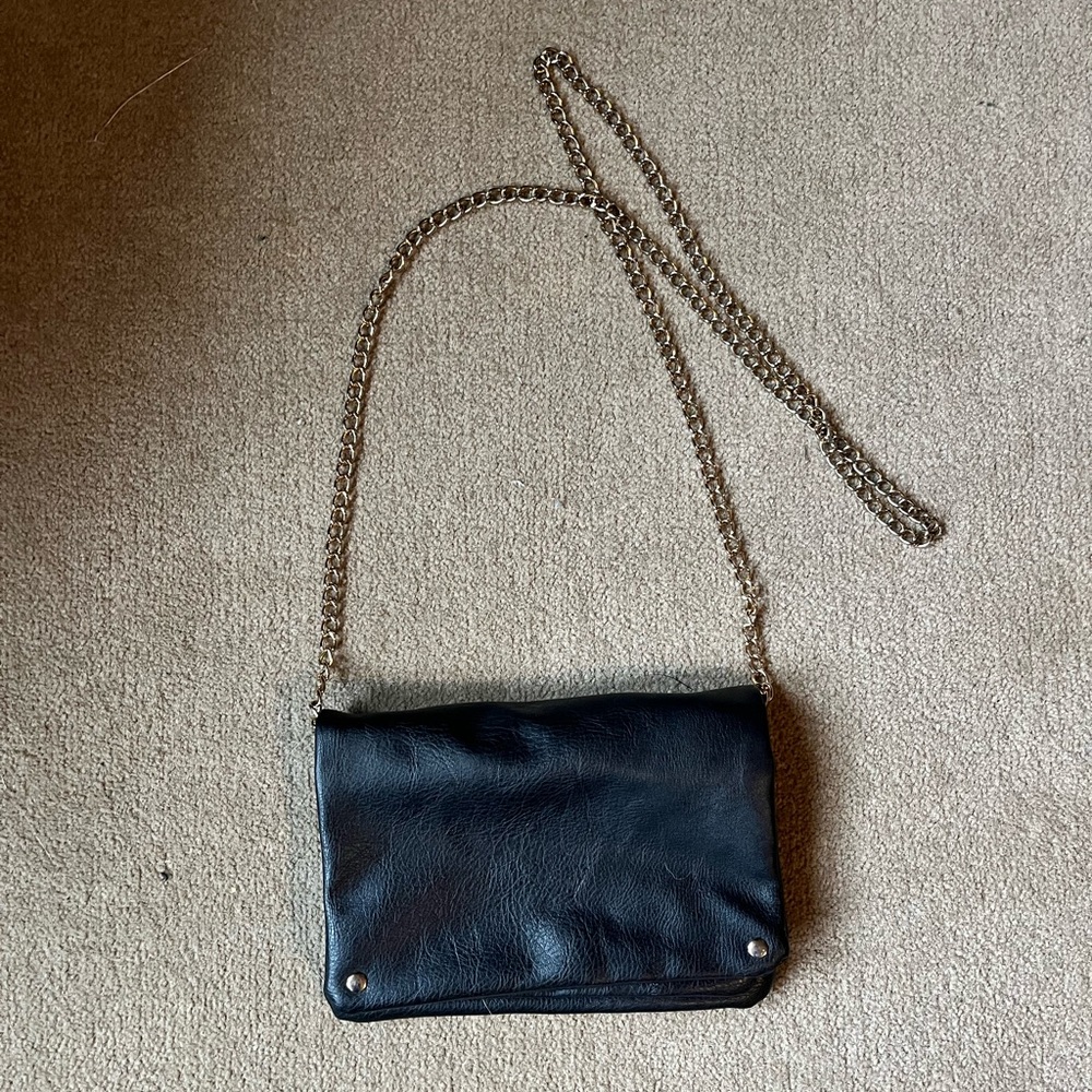 Faux leather clutch with chain
